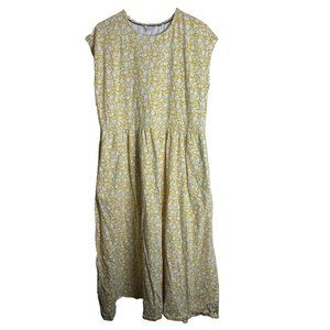 Boden Dress Easy T-Shirt Midi US 14 Butter Yellow Botanical Floral Print Pockets